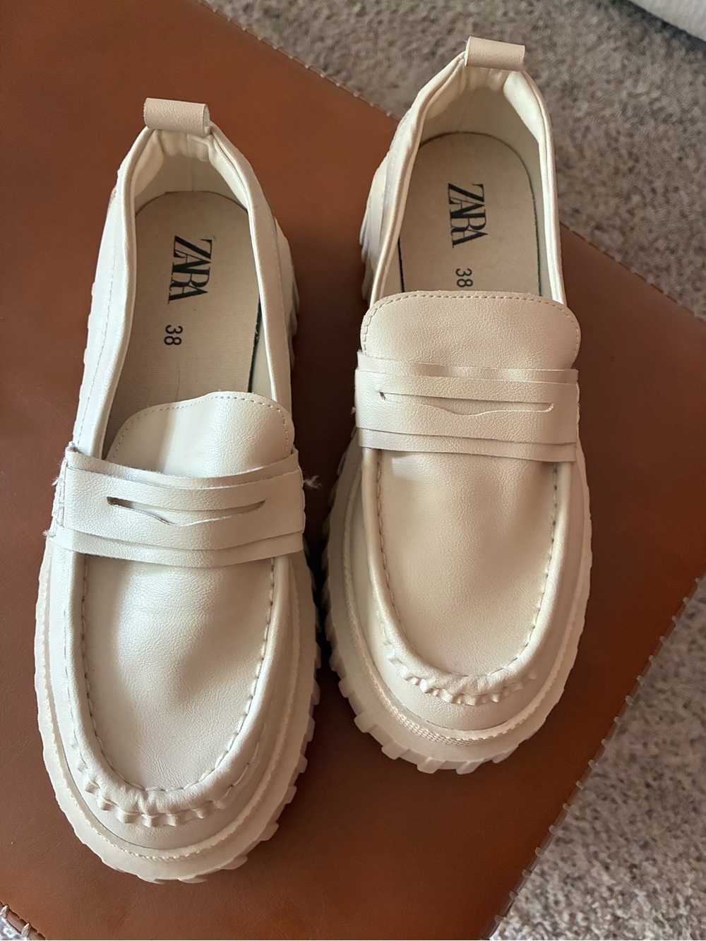 Zara Cream Penny Loafers with Chunky Sole 38 / 7.5